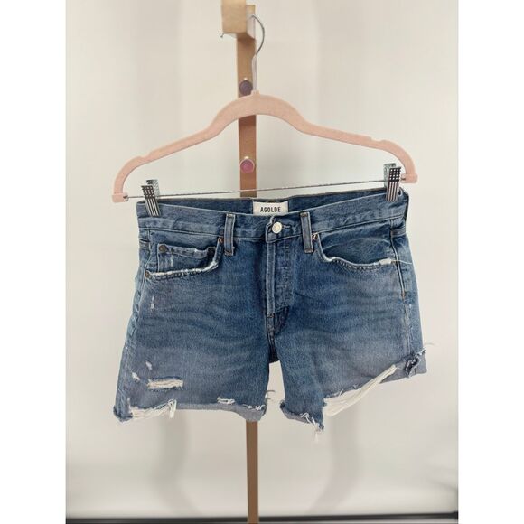 AGOLDE Womens Parker Distressed Cut Off Denim Shorts Button Fly Size 26 - Picture 1 of 7